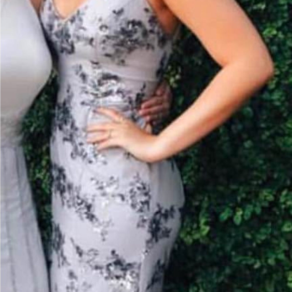 Elegant Gray Floral Prom Dress
